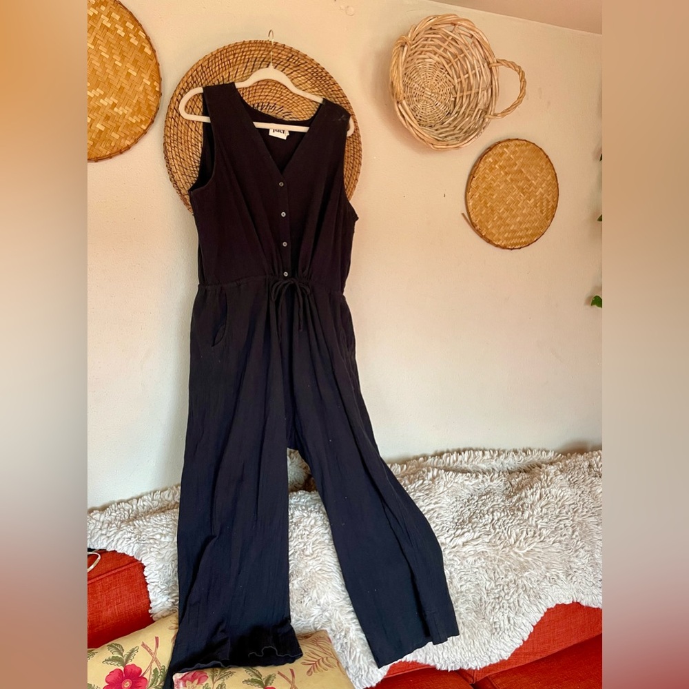 Pact Black Sleeveless Coastal Gauze Jumpsuit